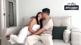 The girl gets a lot of sperm in her pussy