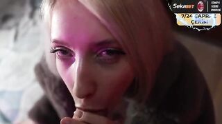 A hot girl has sex right on the street in a fur coat