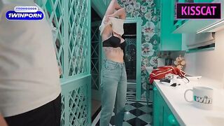 A beautiful girl with a great ass is working as a maid