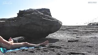A girl removes her swimsuit and rubs herself while a guy jerks off watching