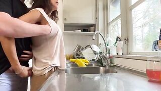 A couple has sex right in the kitchen, it’s not polite!