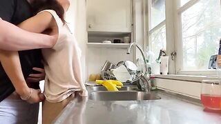 A couple has sex right in the kitchen, it’s not polite!