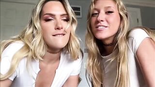 Two girls moaning while sharing a big cock in POV style