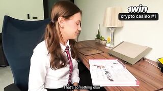 A schoolgirl is doing her homework with a guy in this hot video
