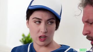 An old man fucks a young girl in her tight pussy in clothes