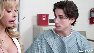 A hot blondie was caught in a daring act in the hospital