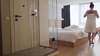 The girl was fucked in ass by a man and he came on her face
