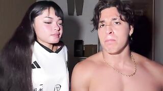 A sexy brunette got creampied by two muscular men in an intense session