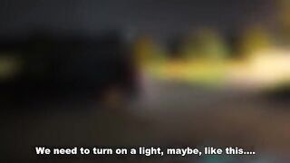 A woman has sex with three men in an amateur car park scene