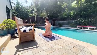 A big-breasted MILF gets fucked by the pool