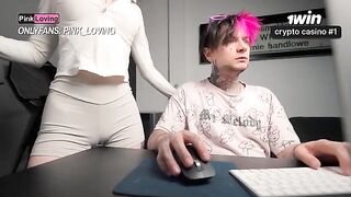 A naughty girl rubs her pussy on the rubbing table