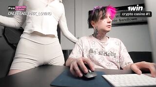 A naughty girl rubs her pussy on the rubbing table