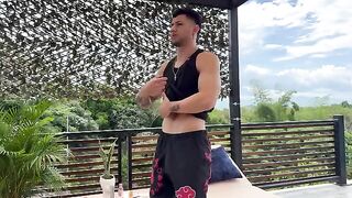 A brunette woman with big tits fucks hard after a massage session