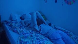 The couple has sex under the neon lights