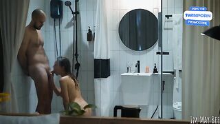 The couple enjoyed intimate moments in the shower stall