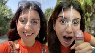 A girl got a cumshot on her face during a cumwalk