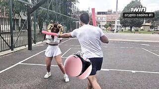 A seductive girl has a hot sex session with her coach in the gym