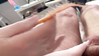 A man got his dick waxed by a hot Russian girl in a steamy vlog