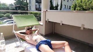 Italian girl gives blowjob on the balcony of her seaside villa