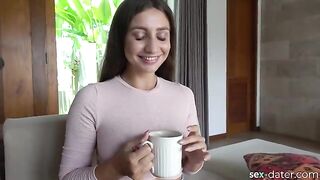 Invited for tea, hot brunette from SEX-DATER in steamy 4K action