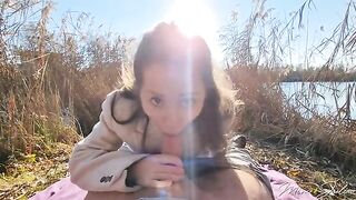 Petite beauty Mini Julia has sex with a stranger near the lake