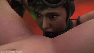 Lesbian bondage and BDSM action with Powergirl and Catwoman in a thrilling encounter