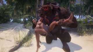Busty girl fucked by two huge monsters with incredible endurance