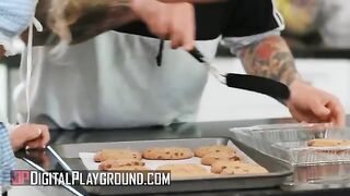 A hot blonde, Khloe Kapri, in a cookie-baking apron, gets her tight pussy eaten
